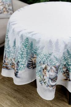 Новорічна кругла гобеленова скатертина Казкові гноми