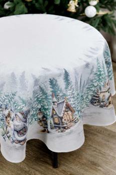 Новорічна кругла гобеленова скатертина Казкові гноми