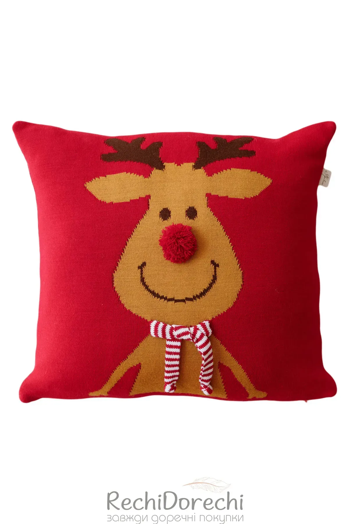 Наволочка декоративна в'язана Олень з шарфом 45х45см