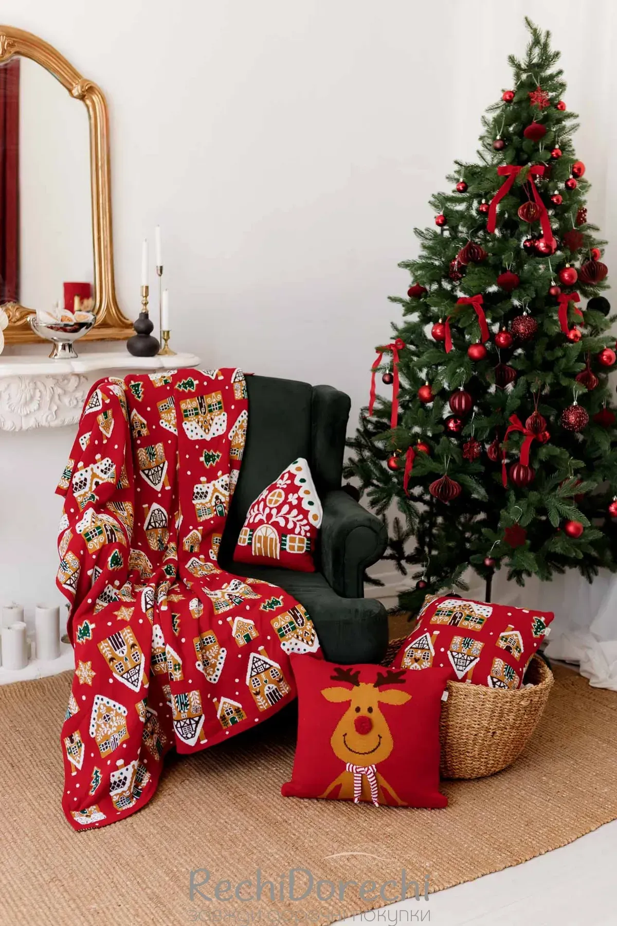 Наволочка декоративна в'язана Олень з шарфом 45х45см