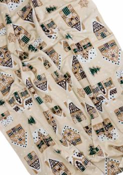 Новорічний плед в'язаний Імбирні будиночки