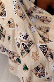 Новорічний плед в'язаний Імбирні будиночки