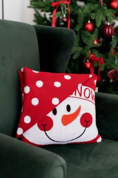 Подушка декоративна в'язана Сніговик у ковпаку