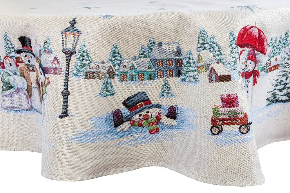Скатертина гобеленова ROUND1062 Сніговики-витівники Limaso
