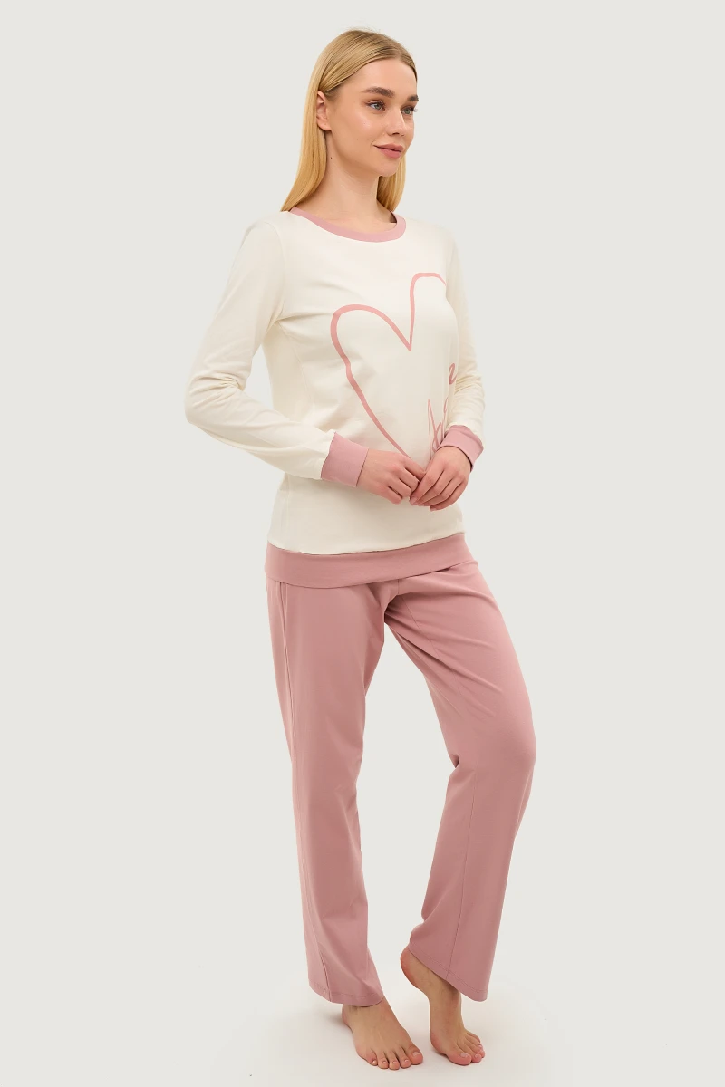 Жіноча піжама AMOUR лонгслів і штани, колір рожевий