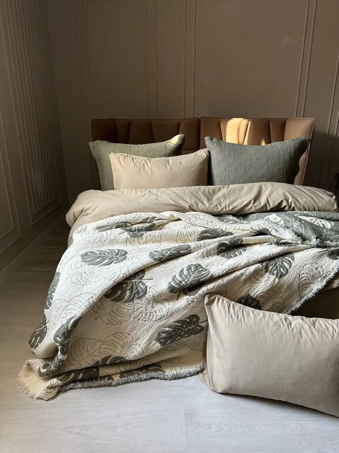 Покривало бавовна з наволочками Saheser Forest green 240х260 см