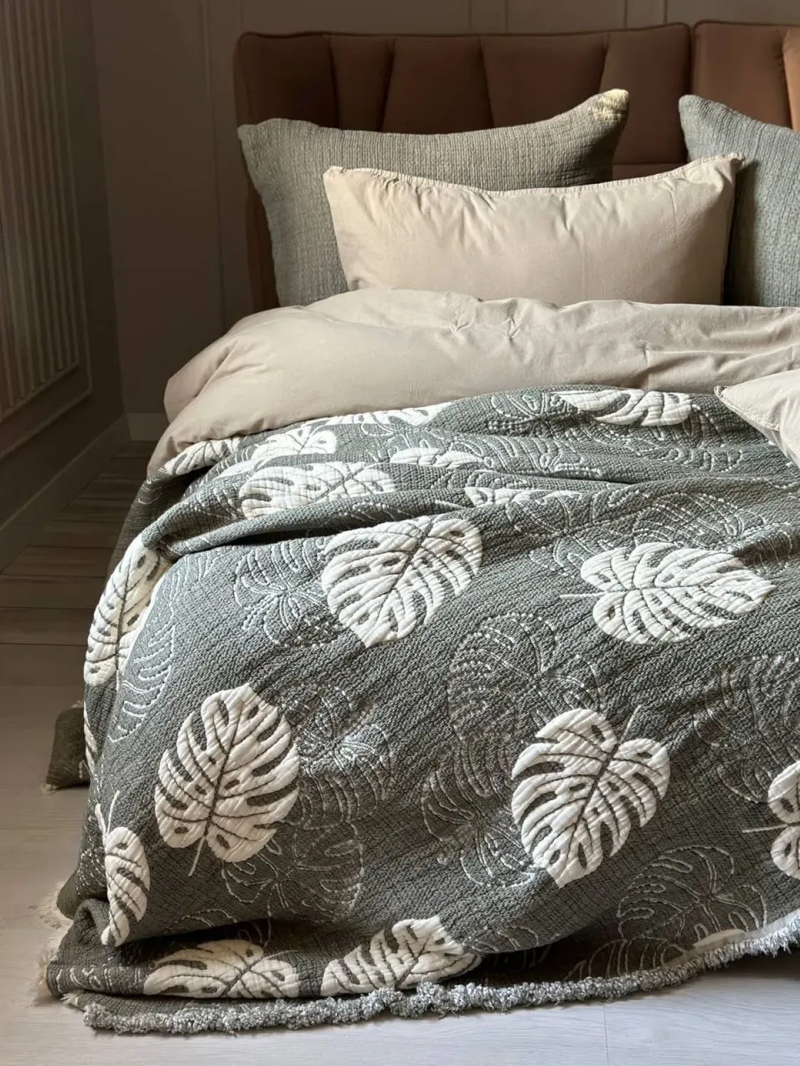 Покривало бавовна з наволочками Saheser Forest green 240х260 см