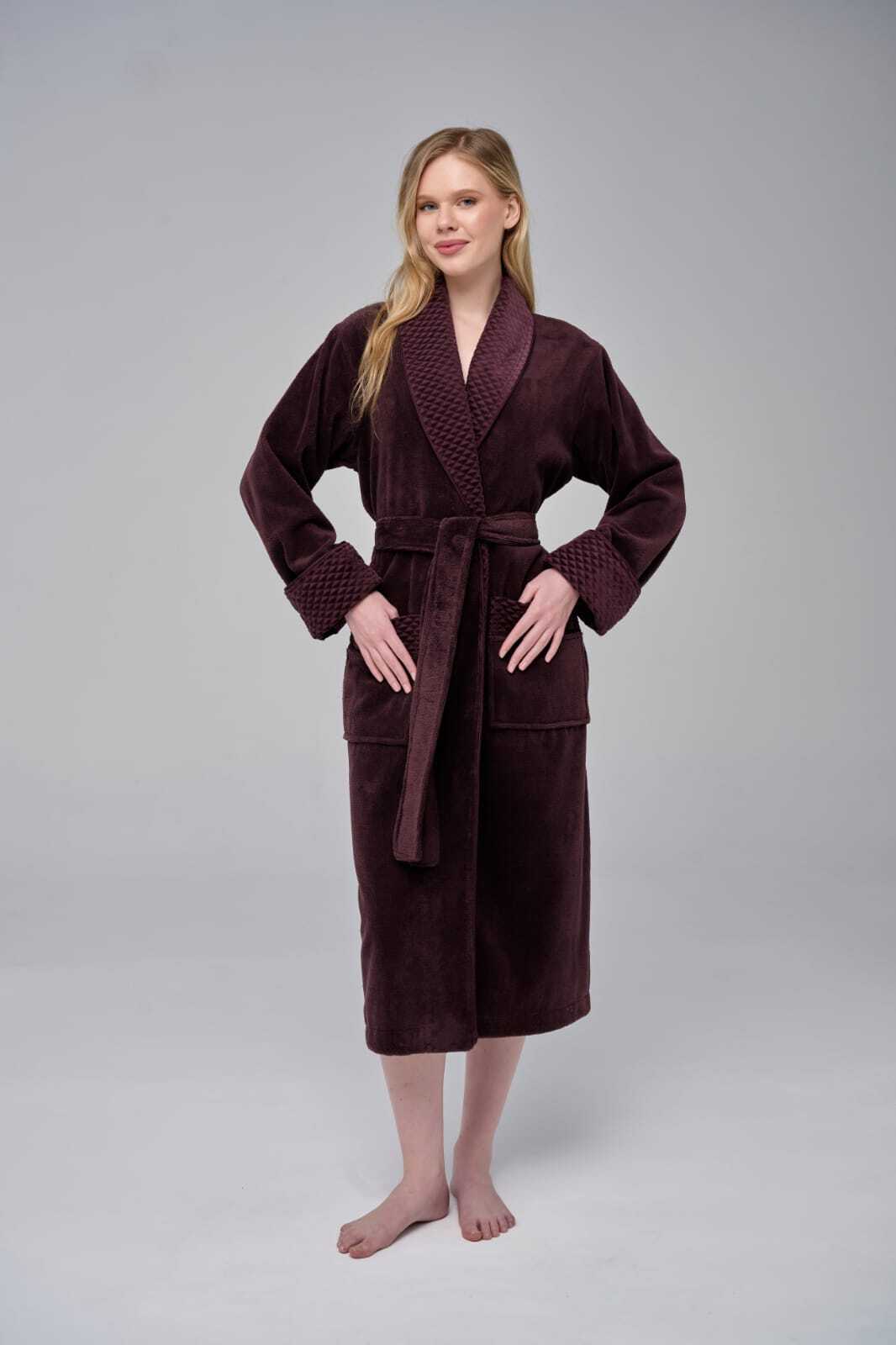 Жіночий велюрово-махровий халат Nusa 4377 фіолетовий (Туреччина)