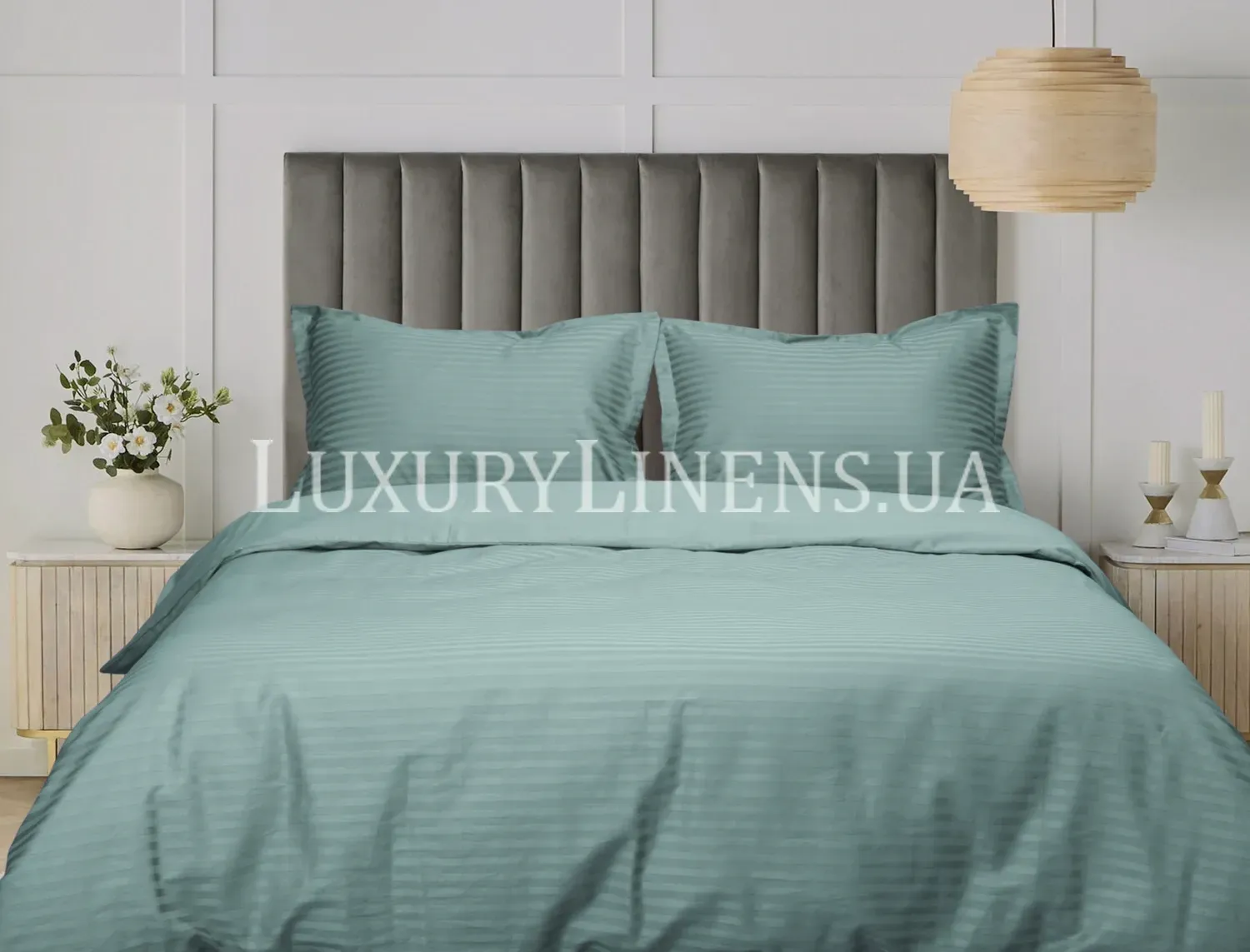 Постільна білизна LUXURY LINENS MINT Stripe 100% бавовна-, Двоспальні