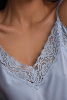 Комплект шовковий жіночий топ та шорти з мереживом, сіро-блакитний