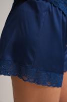 Набір шовковий жіночий топ і шорти з мереживом, синій