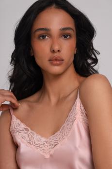 Набір шовковий жіночий топ і шорти з мереживом, рожевий