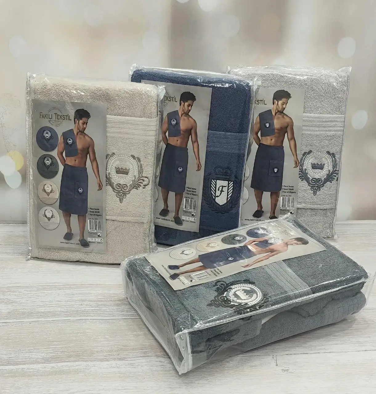 Набір для сауни чоловічий 3 предмета Fakili Tekstil Туреччина світло сірий