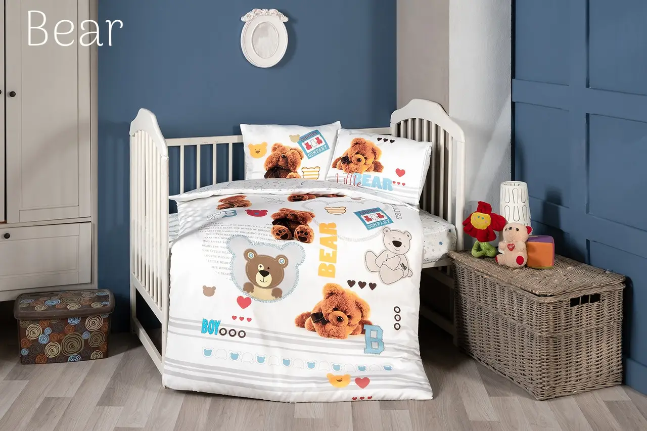 Дитяча натуральна постільна білизна у ліжечко сатин Frist choice 3D Bear